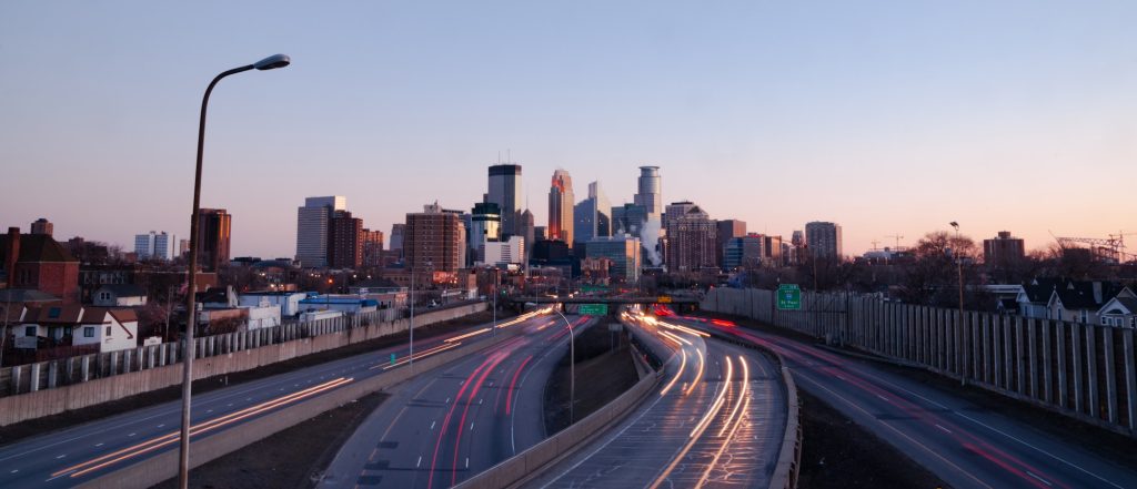 Traffic Comes and Goes from Downtown Minneapolis Minnesota