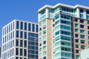 Modern multifamily residential and office buildings