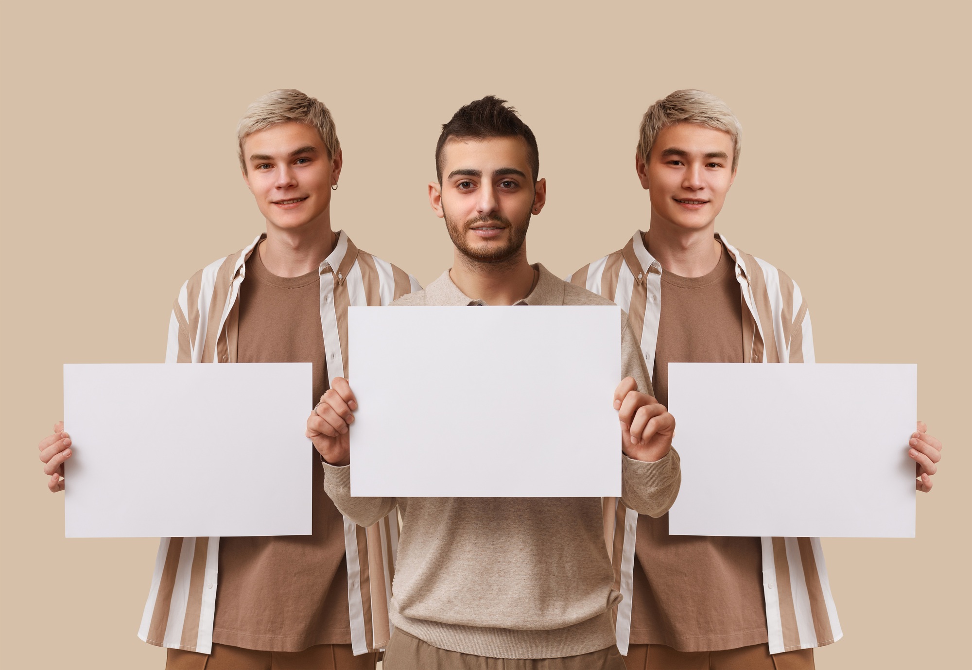 Collage of Three Young Men with Generated Faces